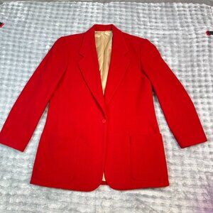 Vintage Red Wool Blazer Size 10 Made USA 80s 90s Power Jacket